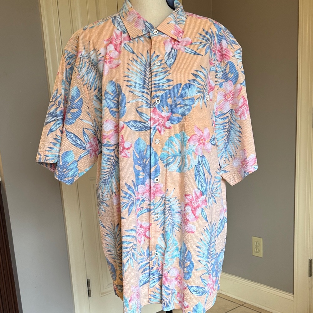 Tommy Bahama men’s Nova Wave Peach and Blue Floral Shirt